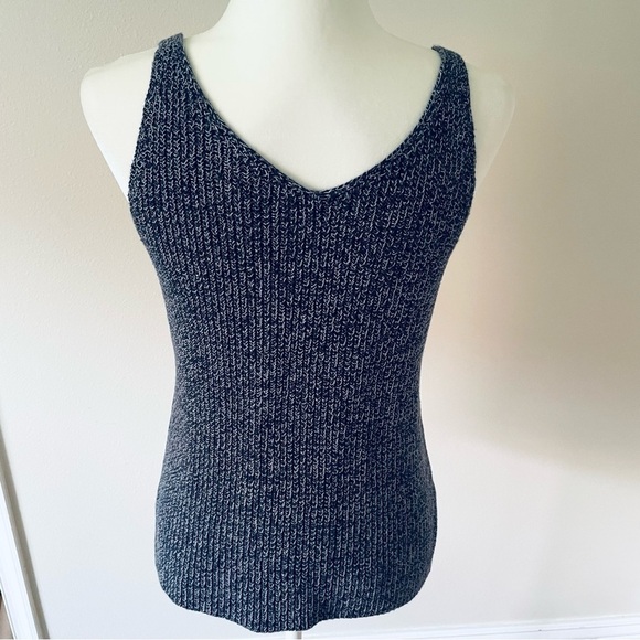 LOFT Dark Navy/White Sleeveless Tank V-Neck Both Front & Back Size S, Heavy Knit - Picture 6 of 10